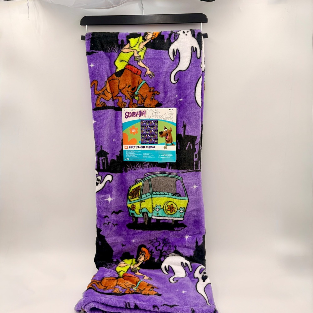 Scooby-Doo Shaggy Mystery Machine Purple Soft Plush Throw Blanket 50x70 NWT